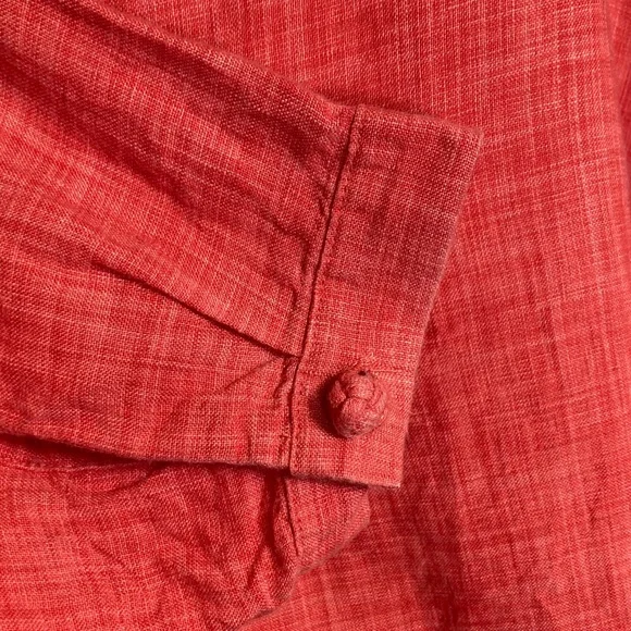 J. Jill 100% Linen Coral Button-Up Top Mandarin Collar Lightweight Knot Button - Picture 5 of 13